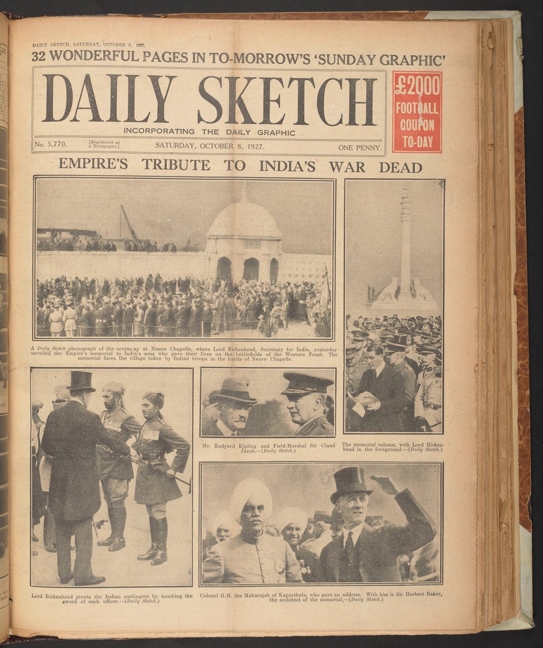 Daily Sketch, toont Rudyard Kipling in Neuve Chapelle, 8 oktober door English School