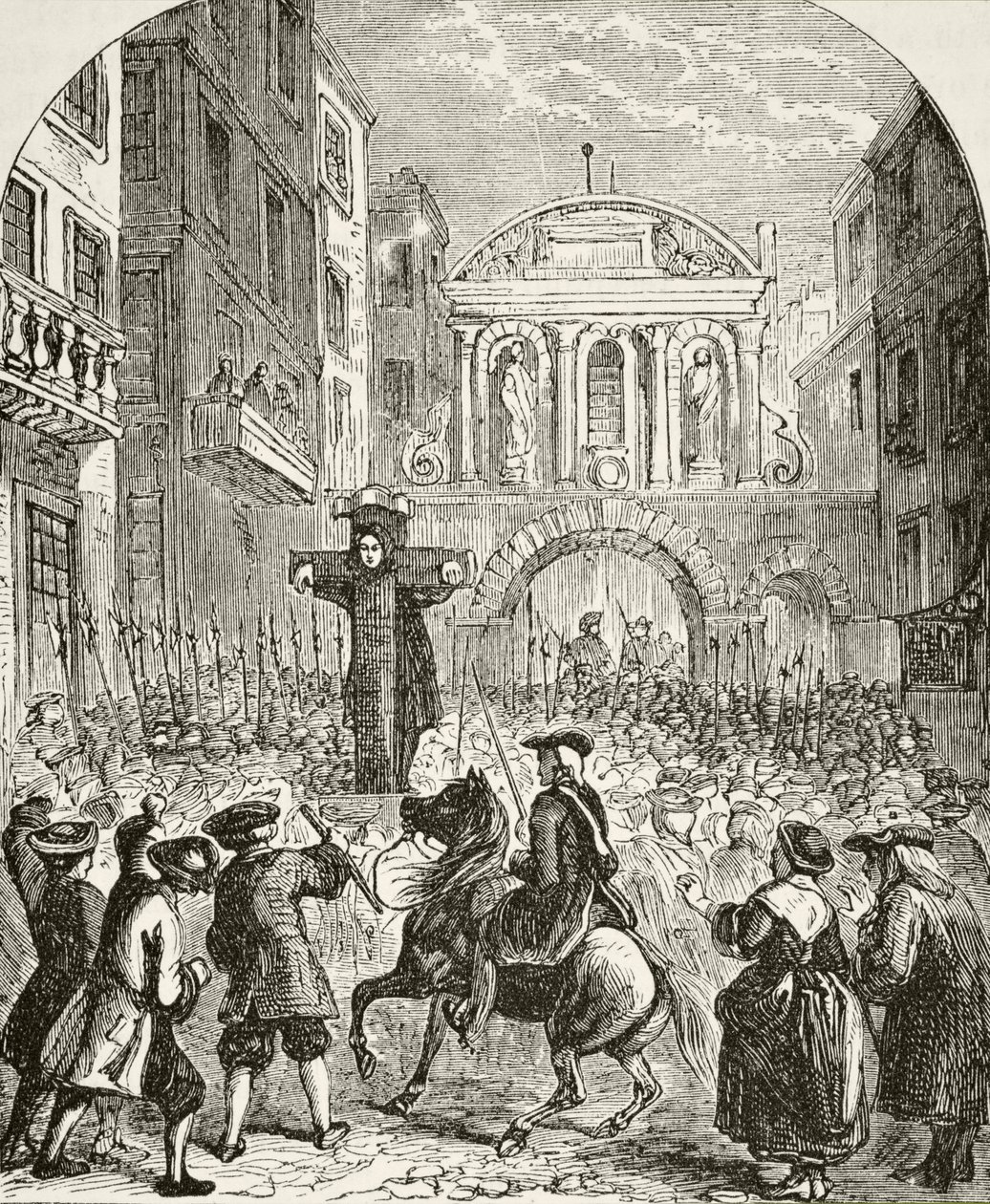 Daniel Defoe in de schandpaal bij de Temple Bar, uit 