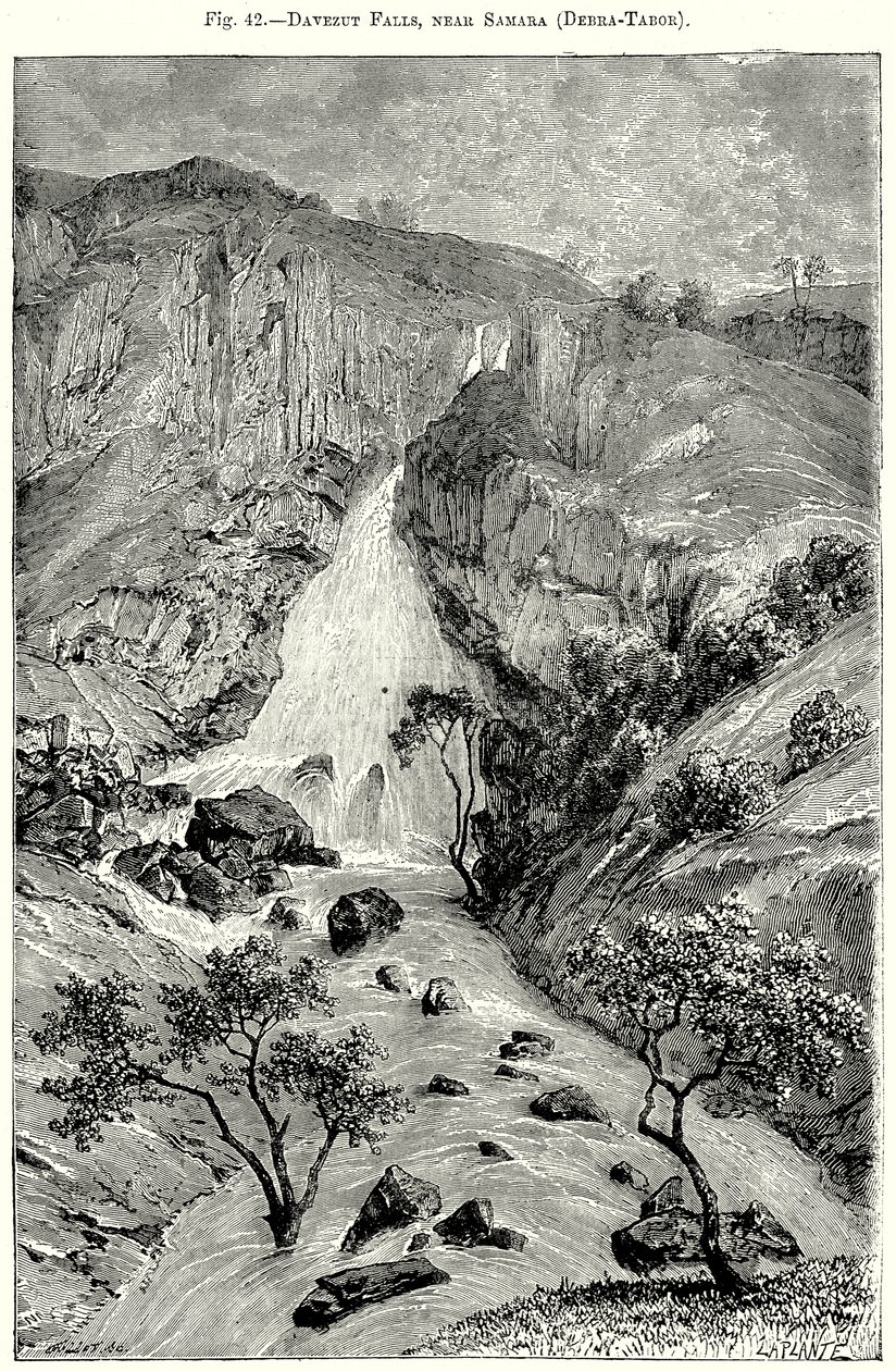 Davezut watervallen, bij Samara (Debra-Tabor) (gravure) door English School