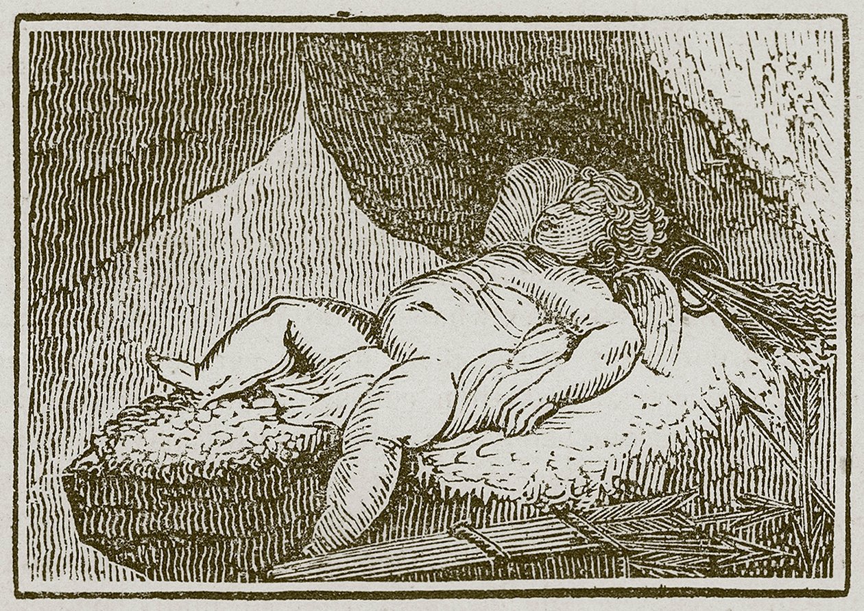 Dood en Cupido (gravure) door English School