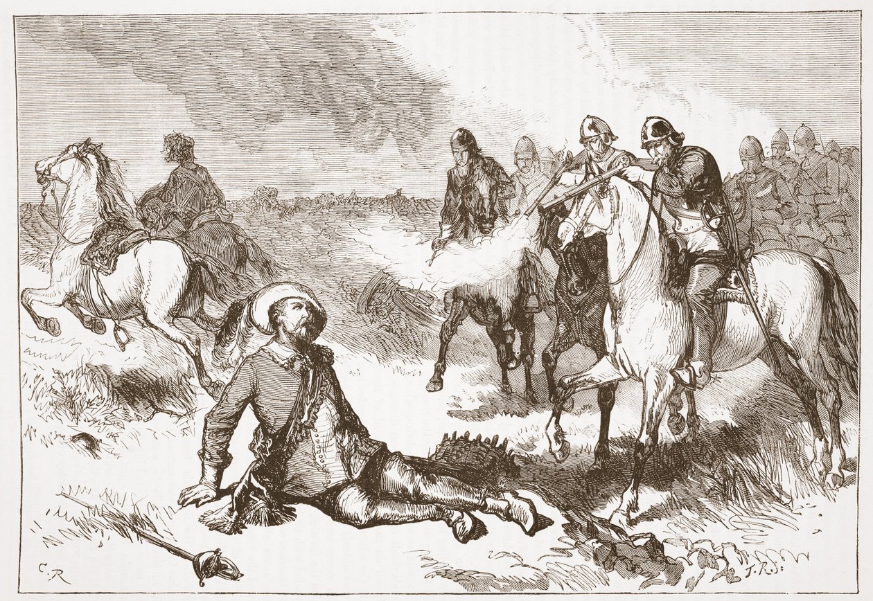 Dood van Gustavus Adolphus, illustratie uit De Geschiedenis van het Protestantisme door James Aitken Wylie, 1878 door English School