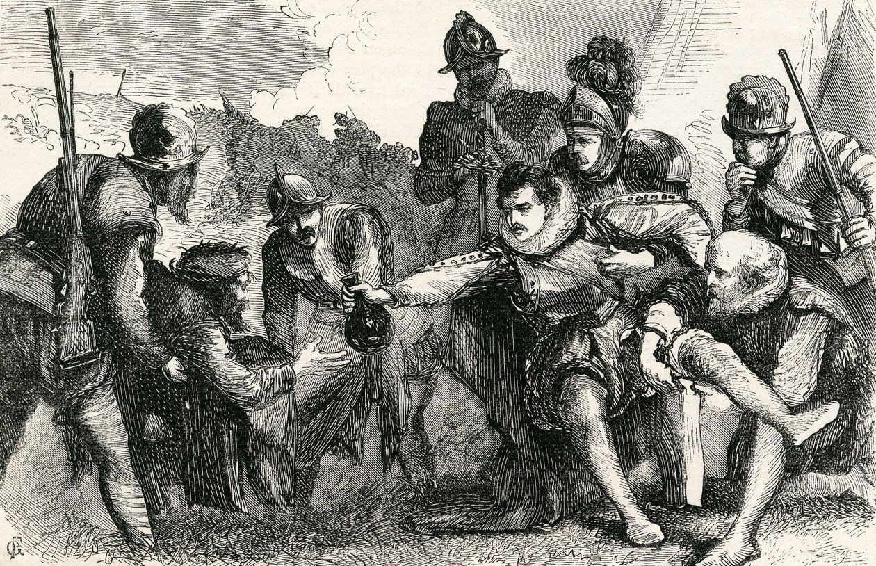 Dood van Sir Philip Sidney bij de Slag om Zutphen, 1865 door English School