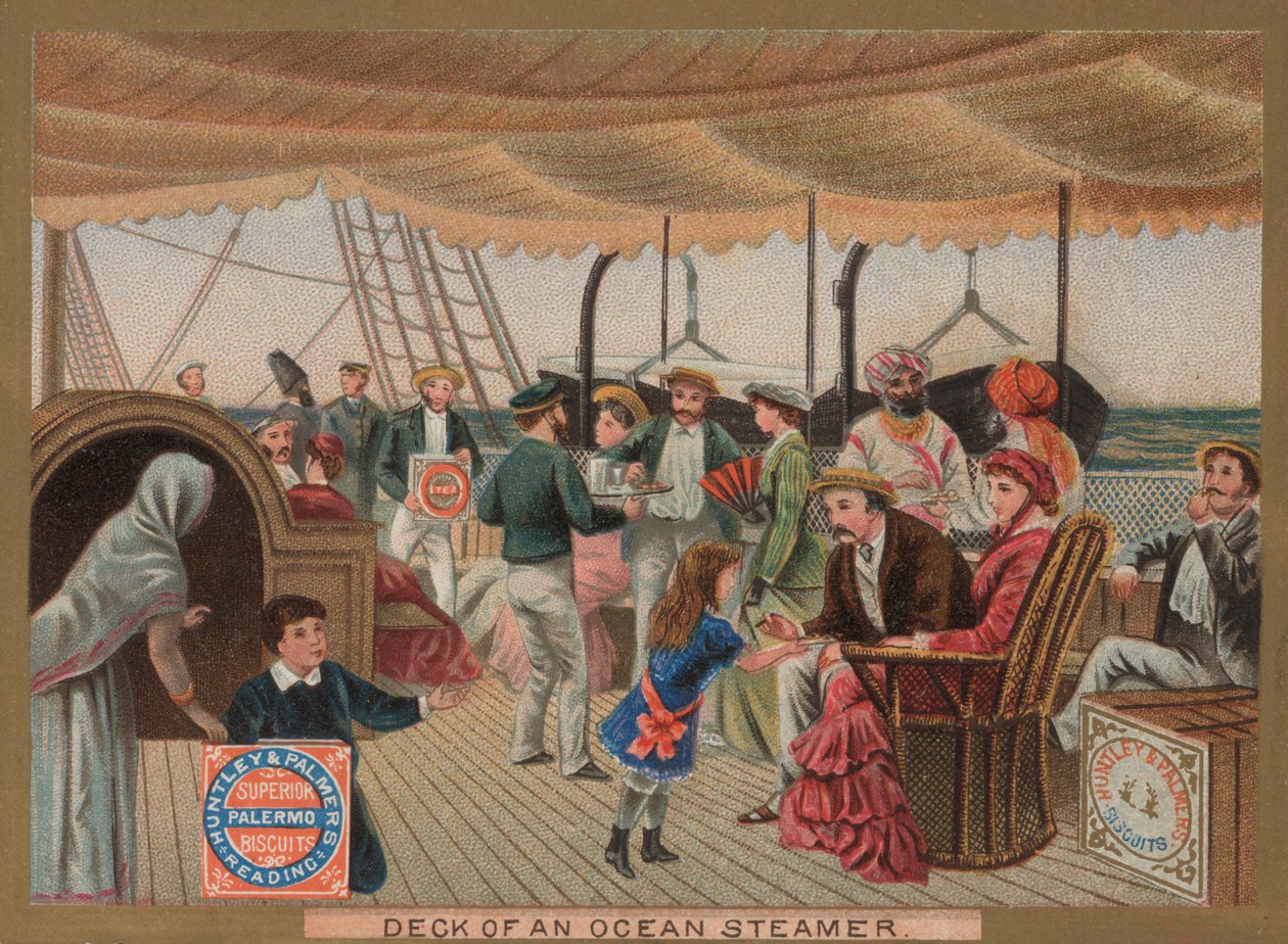 Dek van een oceaanstomer (chromolitho) door English School