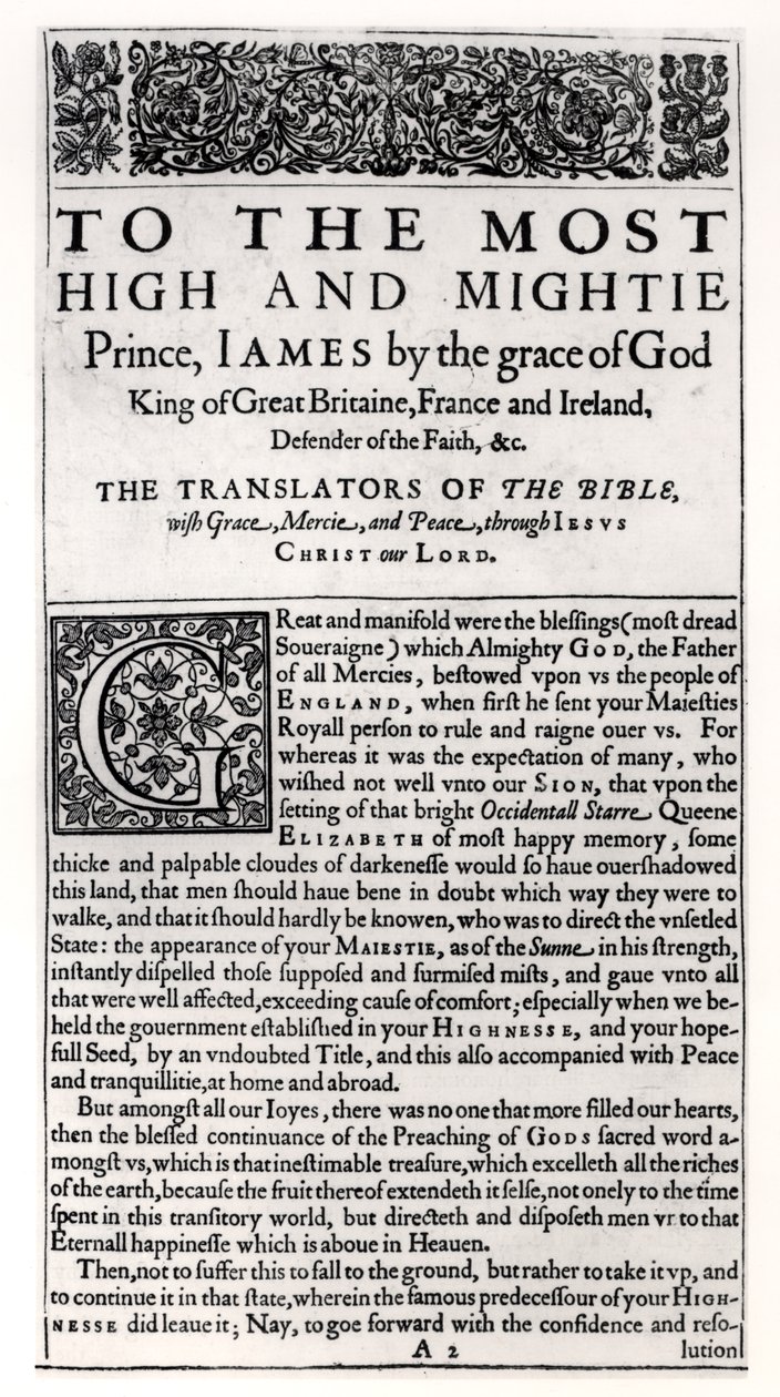 Opdrachtpagina in de Heilige Bijbel, uitgegeven door Robert Barker, 1611 door English School