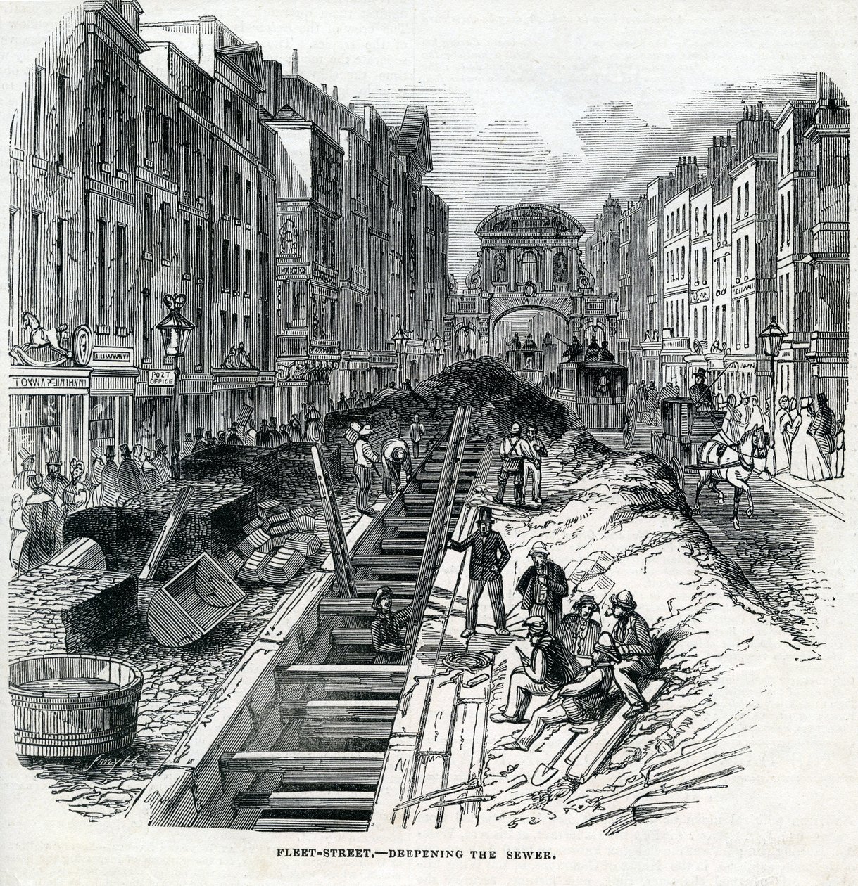 Verdieping van de Fleet Street-riool, Londen, 1845 door English School
