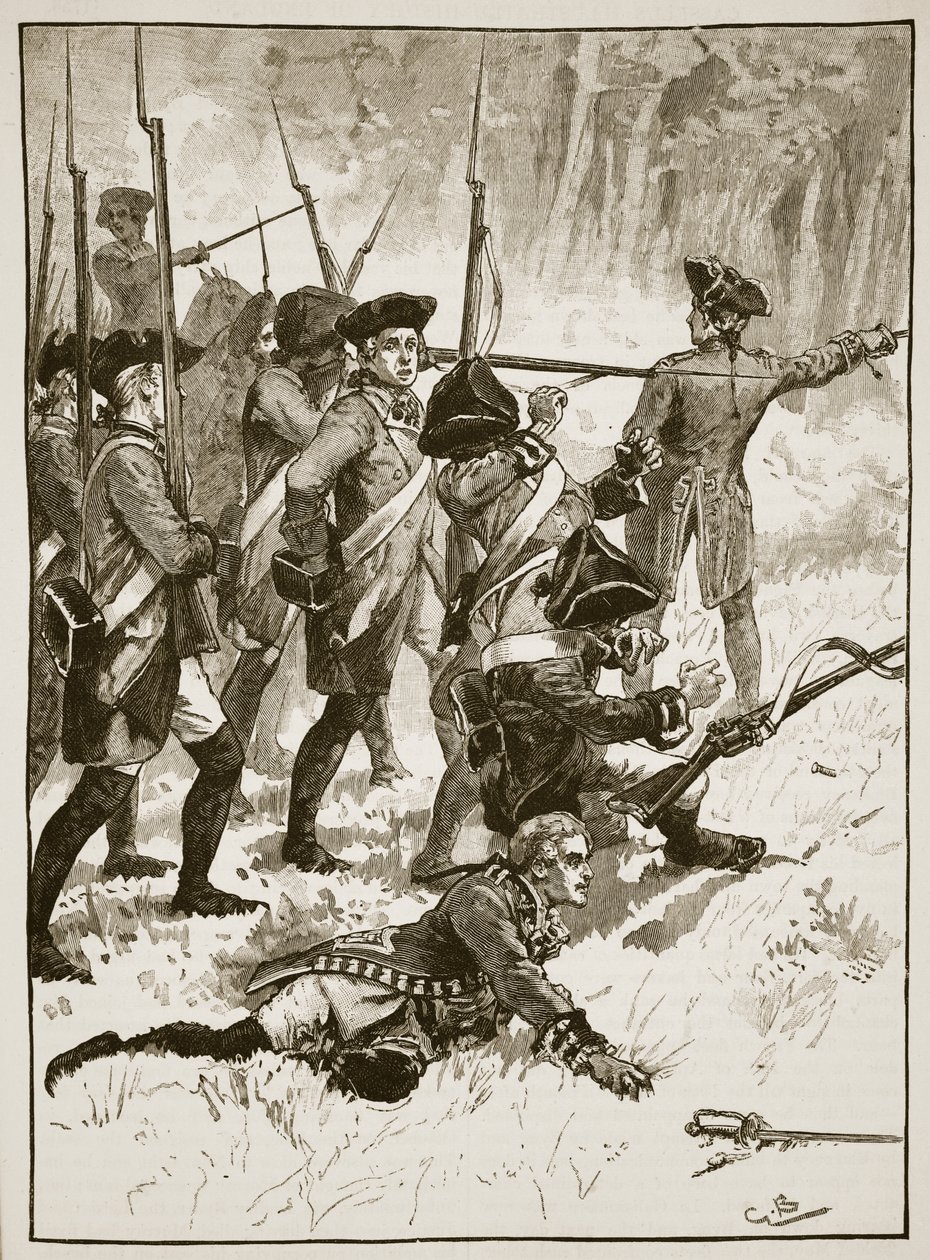 Nederlaag van generaal Braddock in de hinderlaag van de Indianen, 1755, illustratie uit Cassells Illustrated History of England door English School