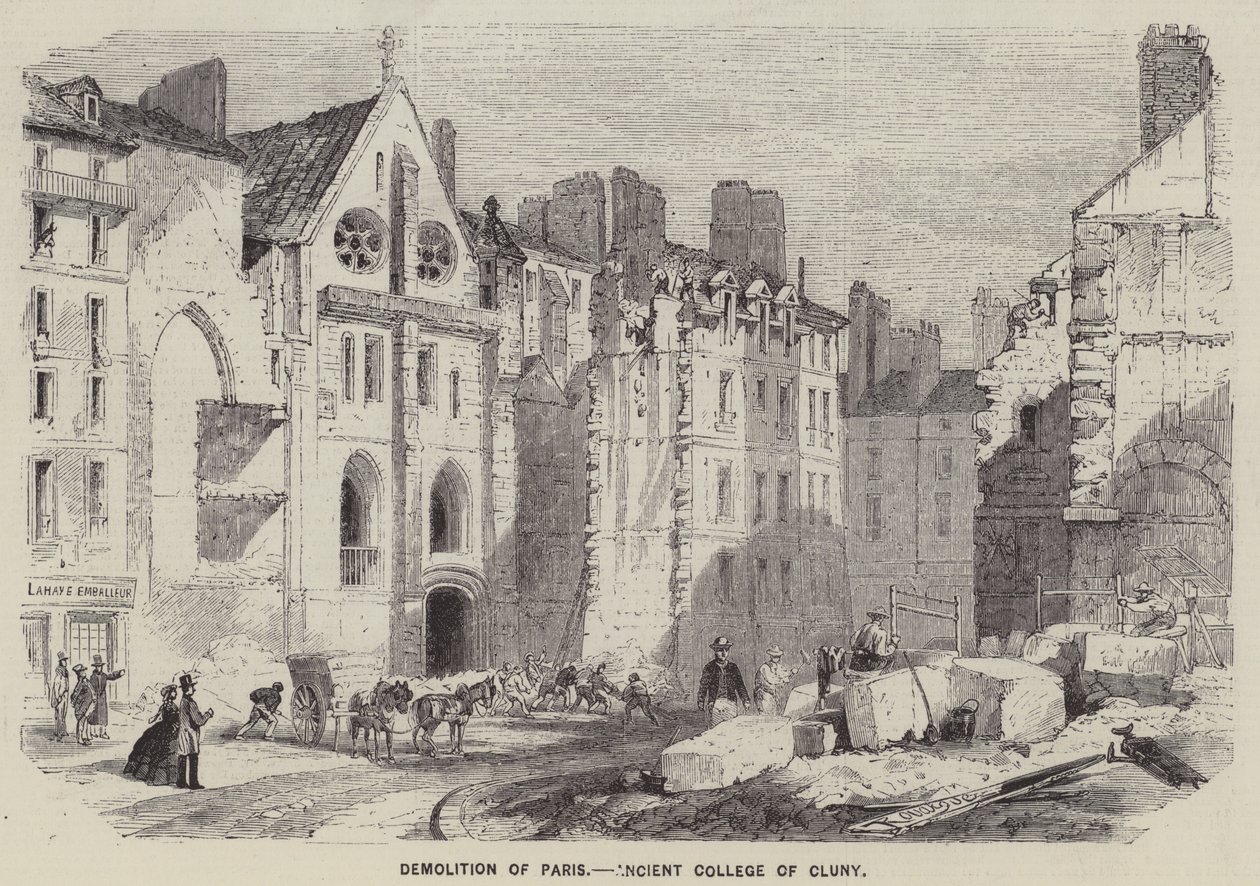 Afbraak van Parijs, Oud college van Cluny (gravure) door English School