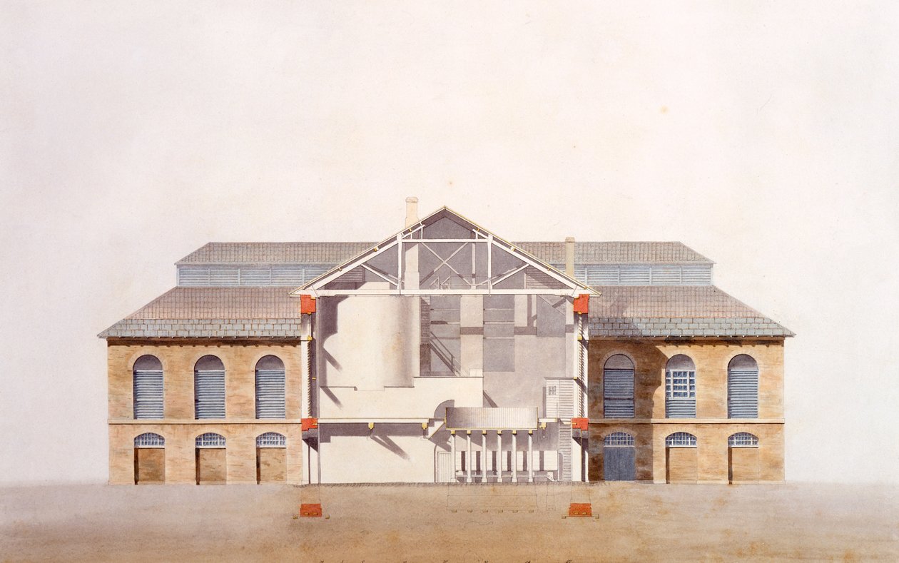 Ontwerp voor de Stag Brouwerij, originele manuscripttekening van de kantoren van George Saunders, ca. 1807 door English School