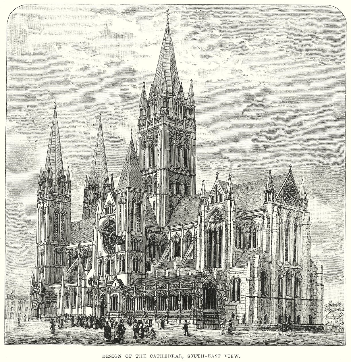 Ontwerp van de kathedraal, zuidoostelijk aanzicht (gravure) door English School