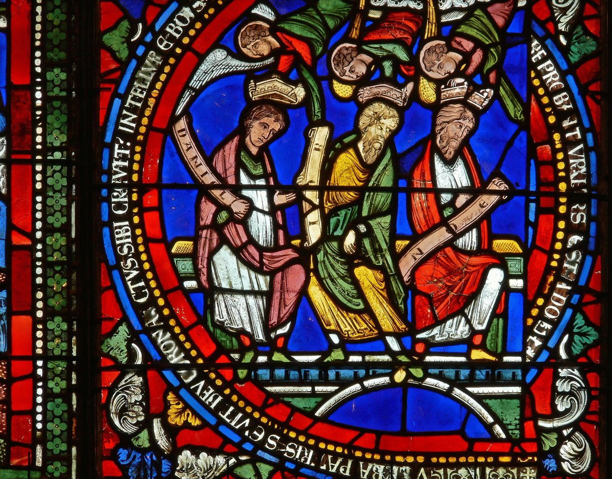 Detail van een van de Bijbelramen met Daniël, Job en Noach door English School