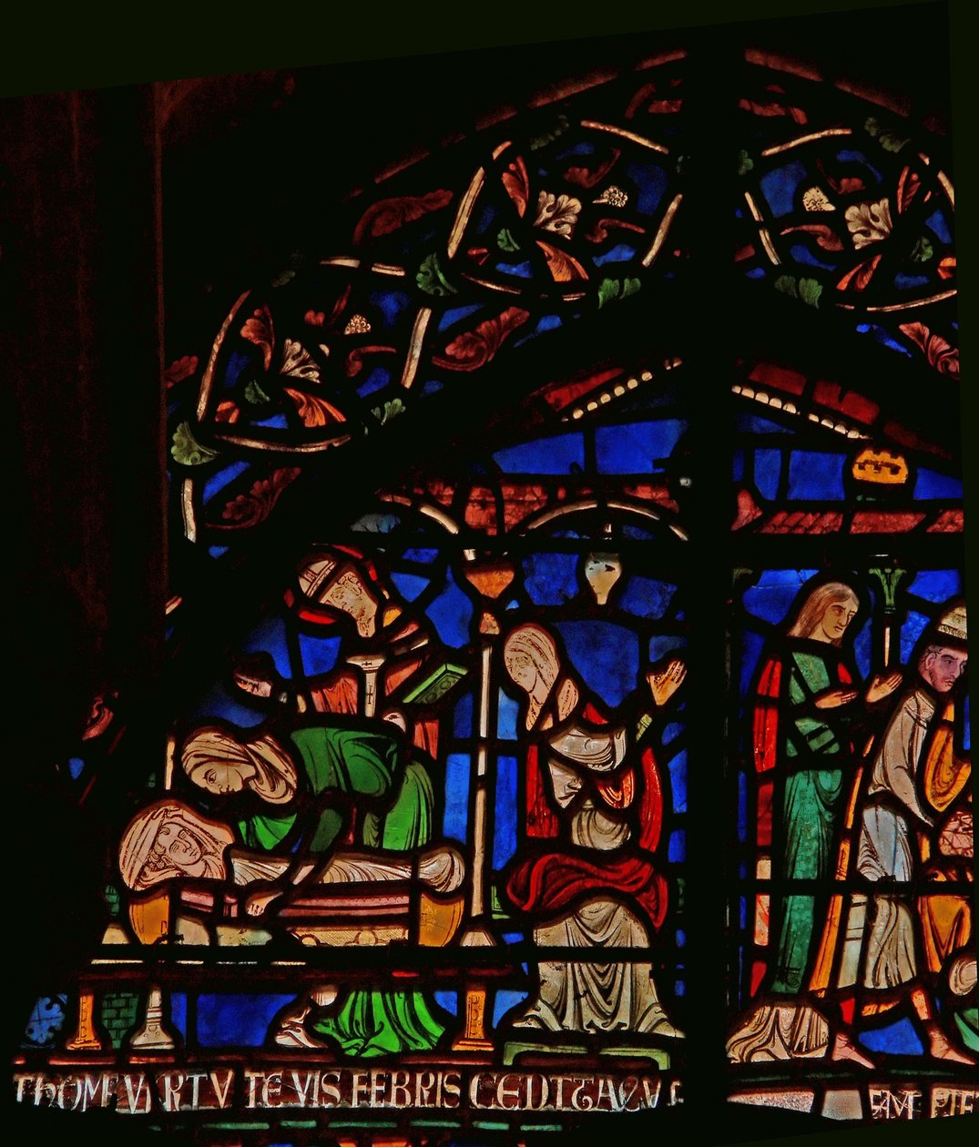Detail uit het Wonderraam met St. Thomas die verschijnt aan de baby Geoffrey van Winchester door English School