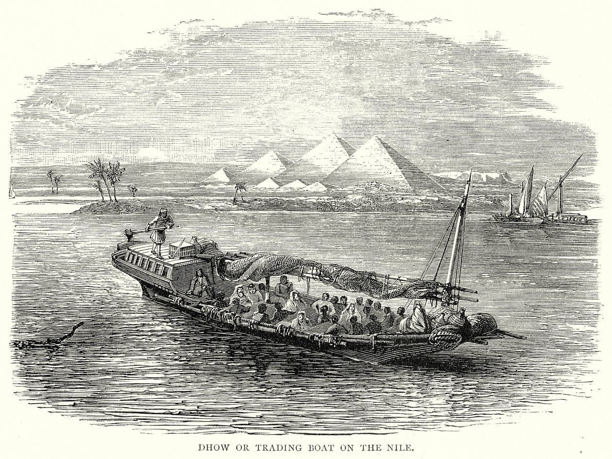 Dhow of handelsboot op de Nijl (gravure) door English School