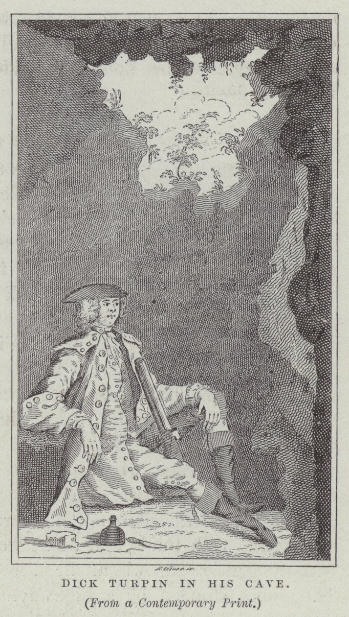 Dick Turpin in zijn grot (gravure) door English School