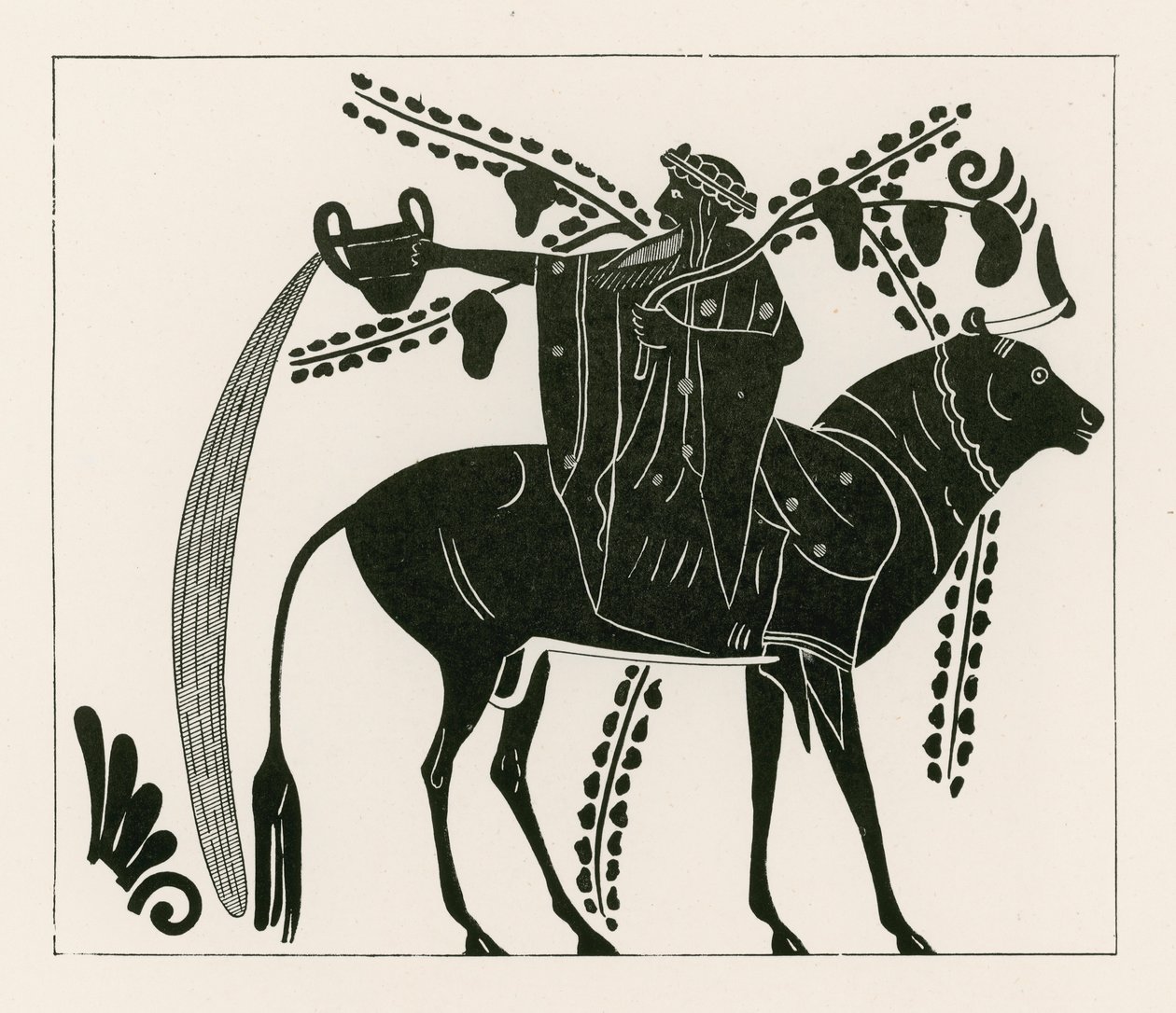 Dionysus op een stier (gravure) door English School