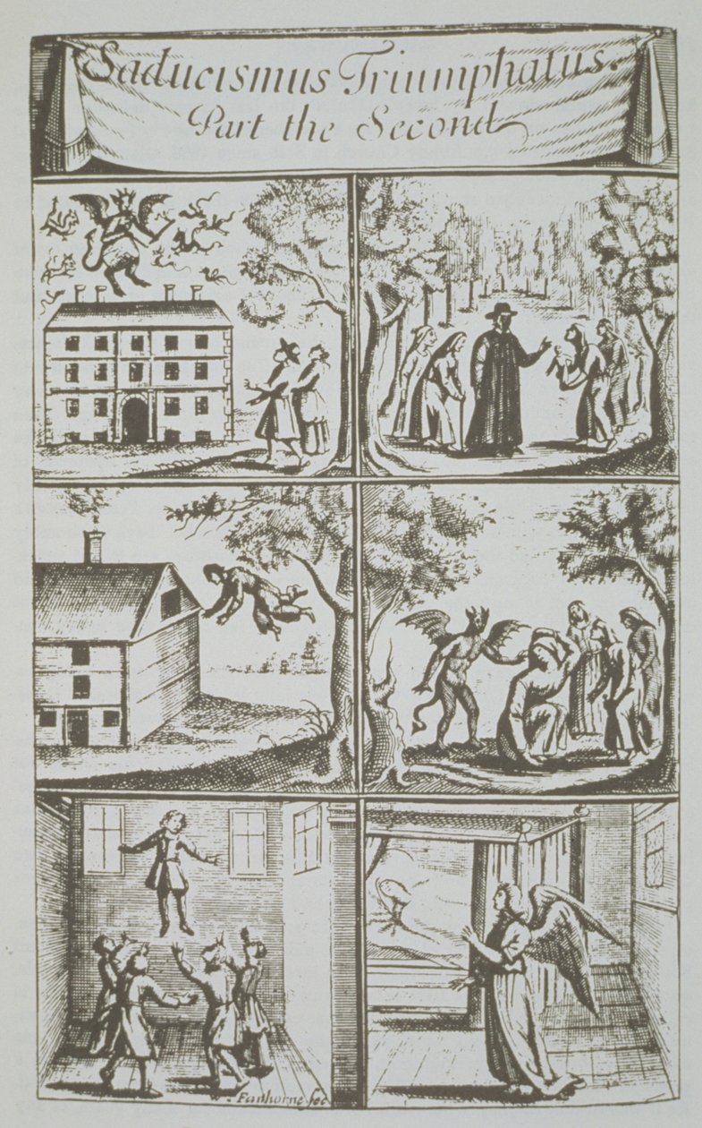 Diverse Manifestaties van de Duivel, kopie van een illustratie uit Sadducismus Triumphatus Deel II, door Joseph Glanvil, Londen 1681, gebruikt in Geschiedenis van de Magie, gepubliceerd eind 19e eeuw door English School