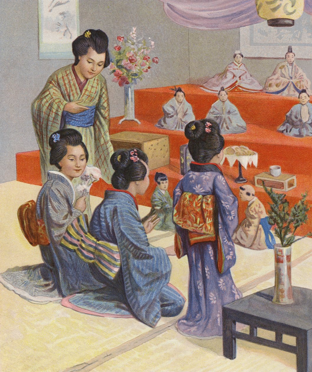 Poppenfestival in Japan (kleurenlitho) door English School