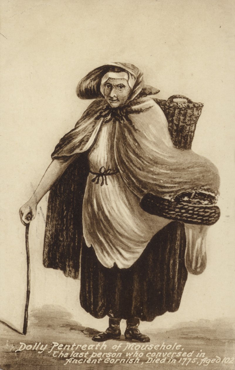Dolly Pentreath of Mousehole, de laatste persoon die in het oude Cornish sprak (litho) door English School