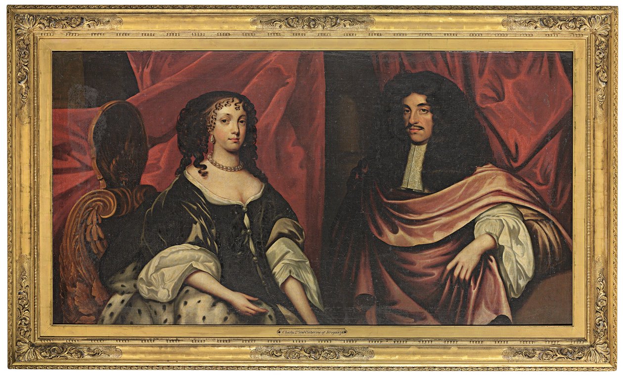 Dubbelportret van Koning Karel II en Catharina van Braganza, ca. 1665 door English School