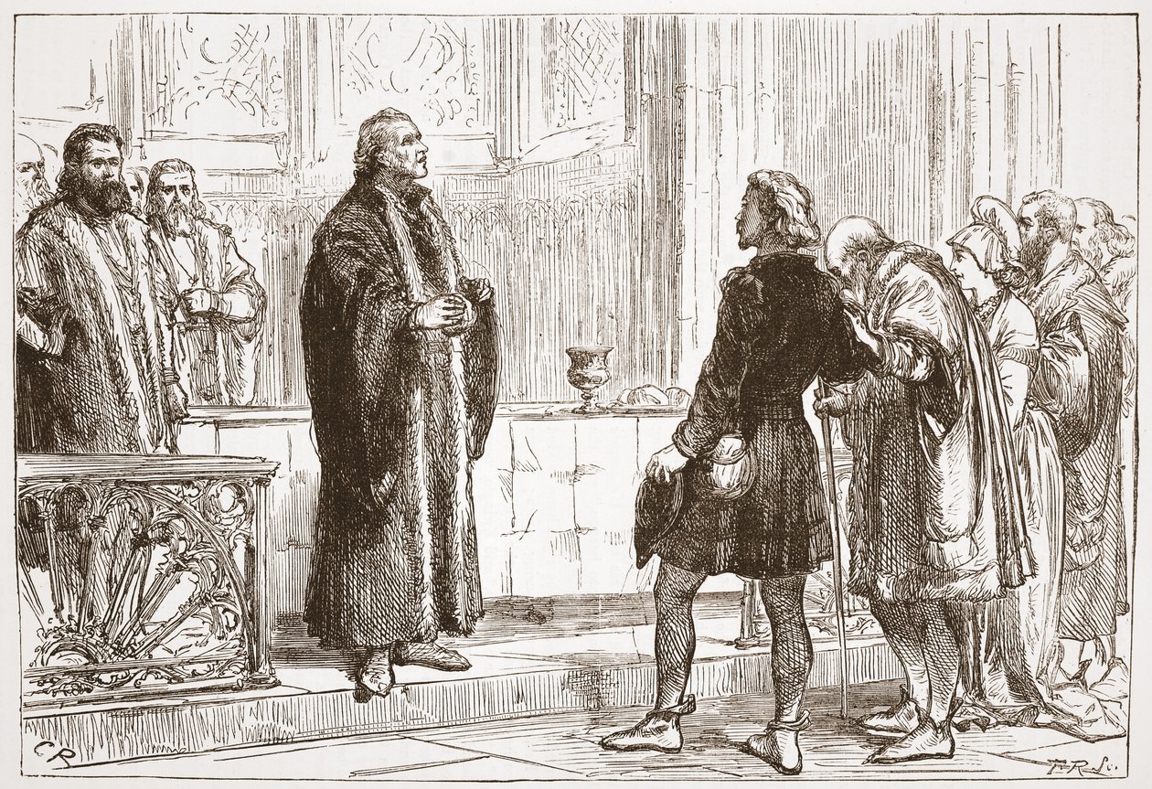 Dr. Haller deelt het Avondmaal uit in de kathedraal van Bern, illustratie uit De Geschiedenis van het Protestantisme door James Aitken Wylie, gepubliceerd in 1878 door English School