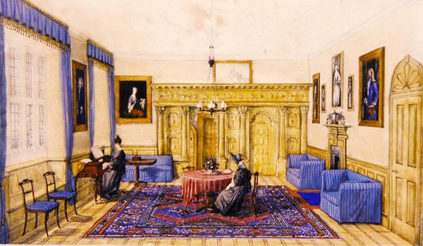 Saloninterieur van een landhuis, ca. 1830 door English School