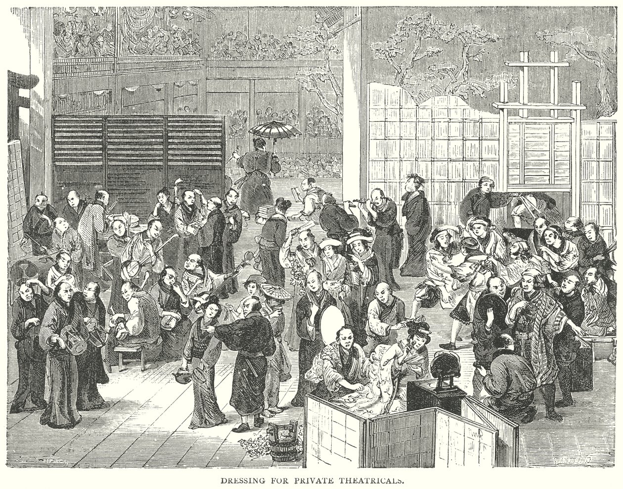 Kleding voor privétheatervoorstellingen (gravure) door English School