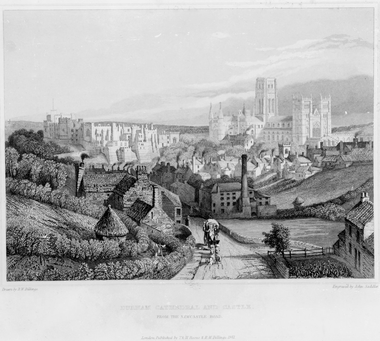Durham Kathedraal en Kasteel vanaf Newcastle Road, 1841 door English School