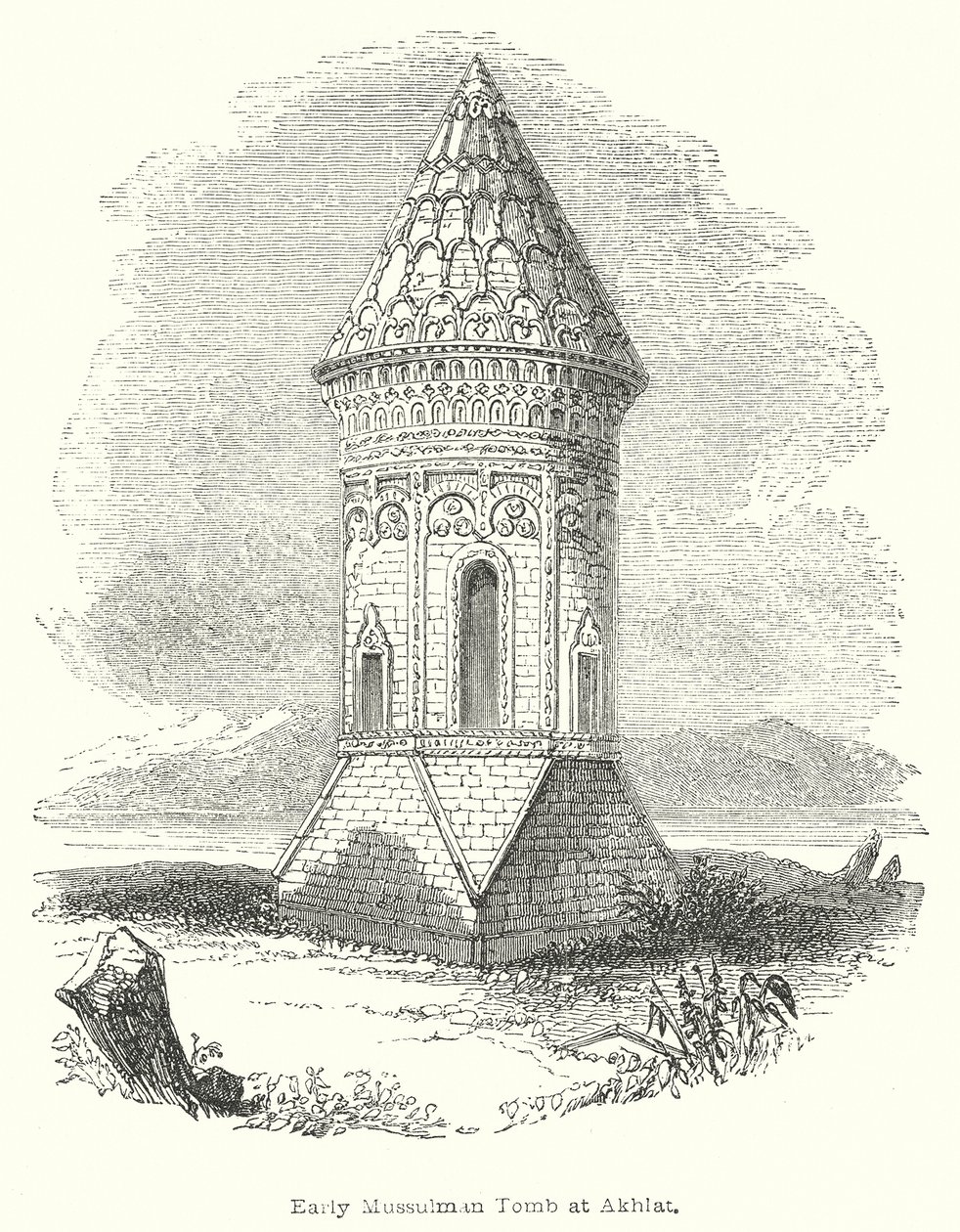 Vroeg Moeslim graf in Akhlat (gravure) door English School