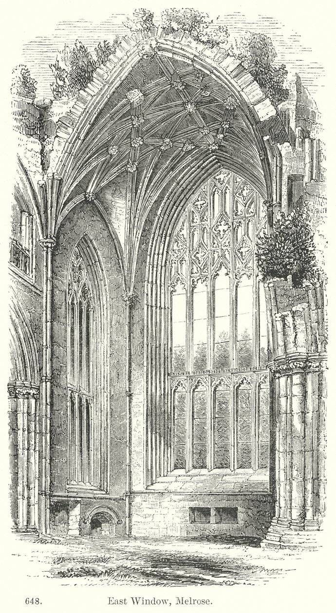 East Window, Melrose (gravure) door English School