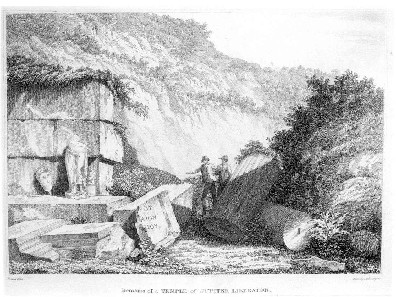 Edward Daniel Clarke bezoekt de overblijfselen van de Tempel van Jupiter Liberator in Troad, uit Deel 2 van Travels in Various Countries of Europe, Asia and Africa, gepubliceerd in 1812 door English School