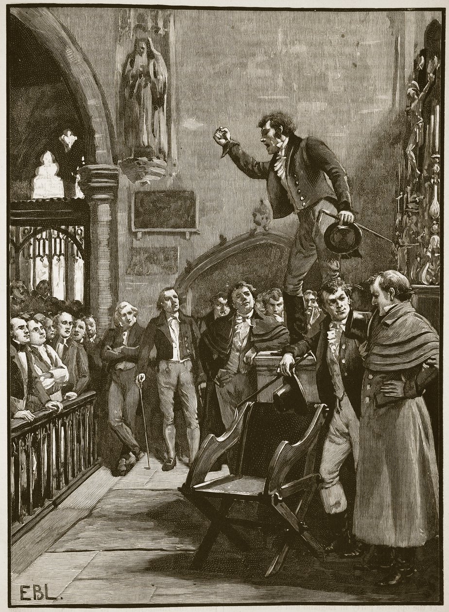 Verkiezingsbijeenkomst in Ierland, 1825, illustratie uit Cassells Geïllustreerde Geschiedenis van Engeland door English School