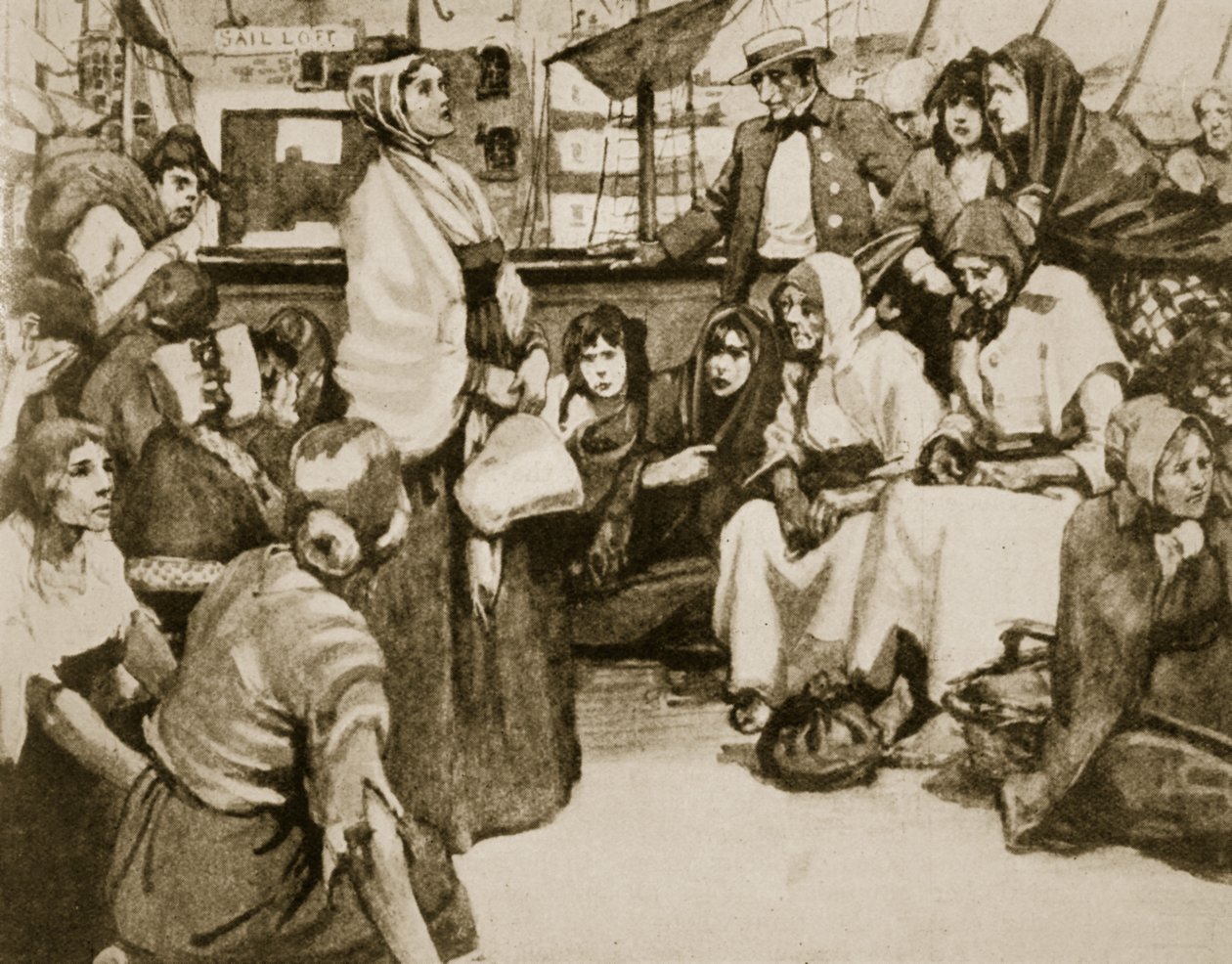 Elizabeth Fry spreekt de gevangenen toe op een gevangenisschip door English School