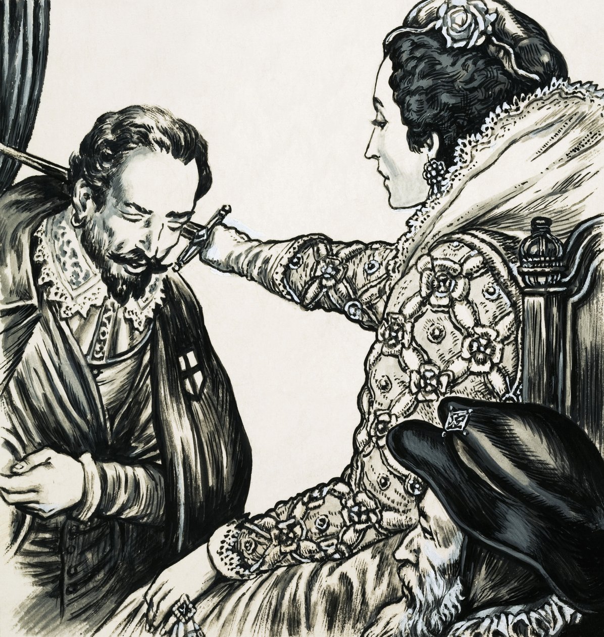 Elizabeth I riddert een van haar trouwe dienaren door English School