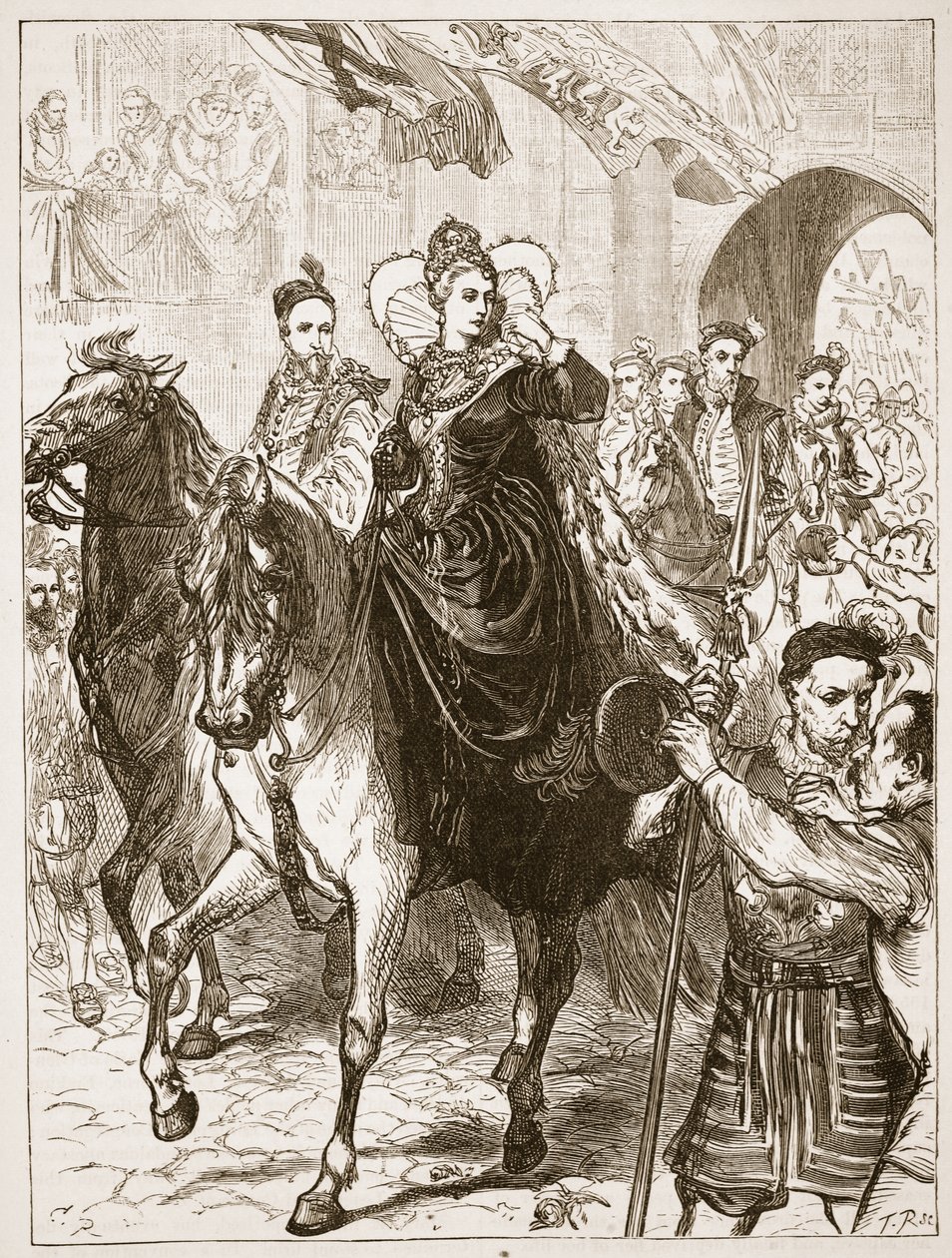Elizabeths publieke intocht in Londen, illustratie uit Cassells Geïllustreerde Geschiedenis van Engeland door English School