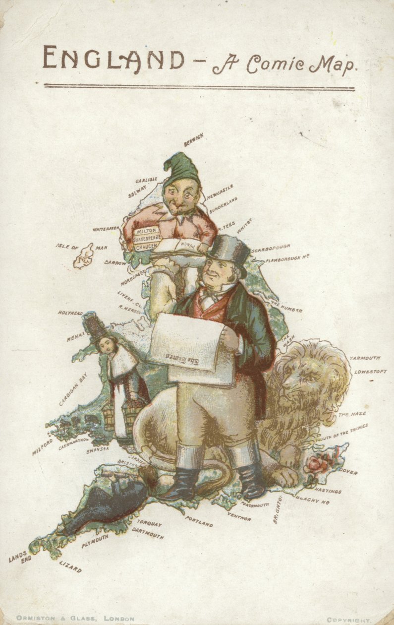 Engeland - Een komische kaart (kleurenlitho) door English School