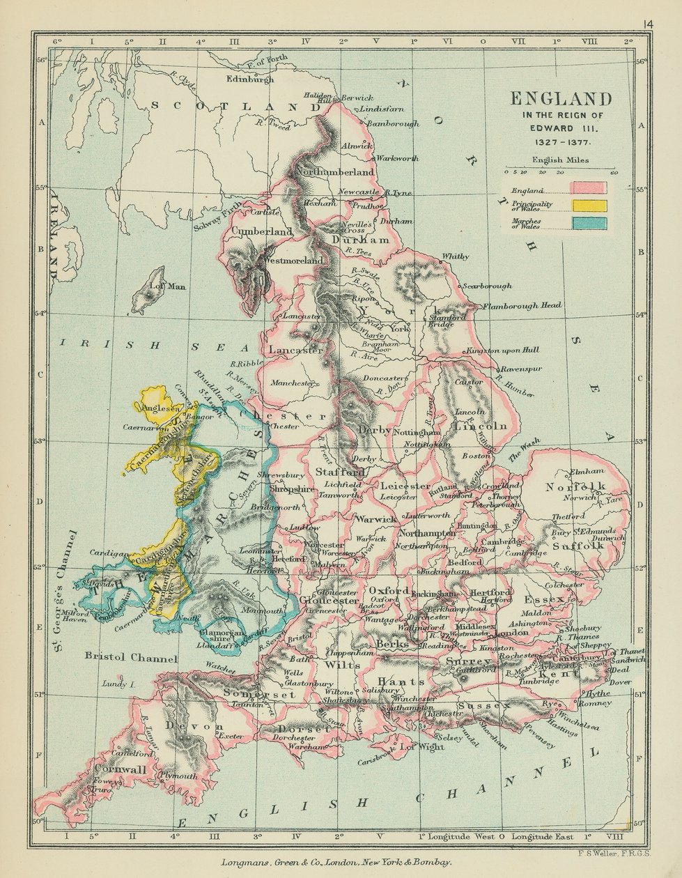 Engeland onder Edward III (kleurenlitho) door English School