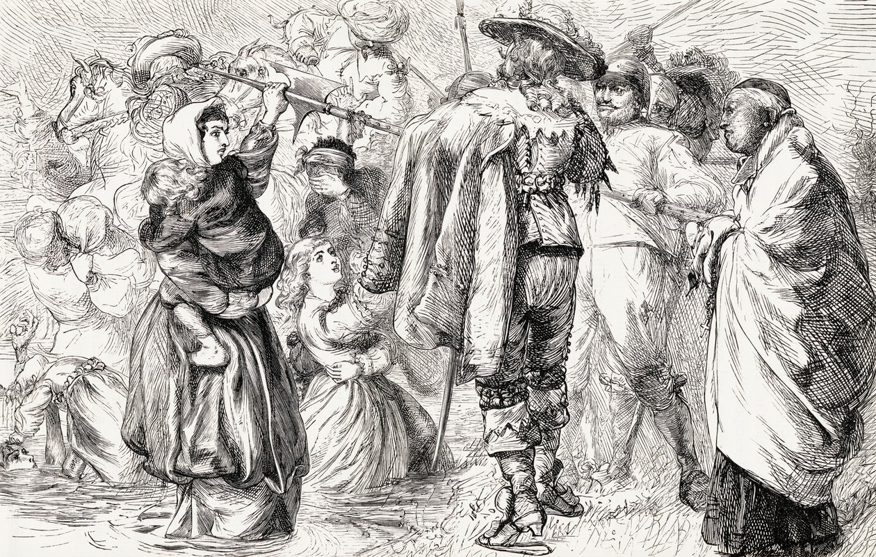Engelse protestanten verdronken door Ierse katholieken tijdens de Ierse opstand van 1641, ca. 1865 door English School