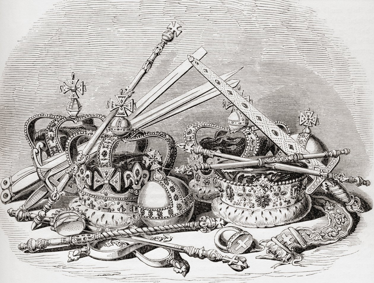 Engelse regalia, uit Old England: A Pictorial Museum, uitgegeven 1847 door English School