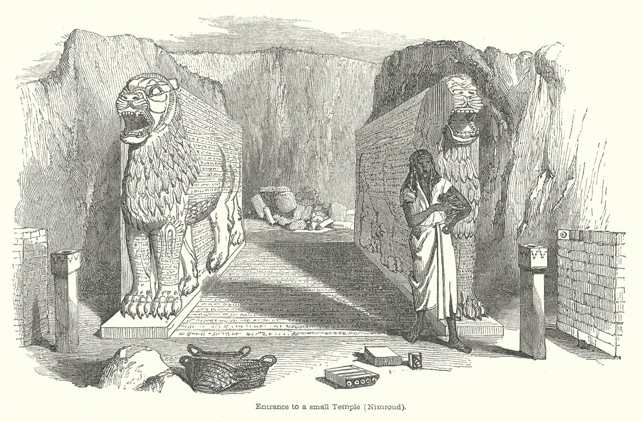 Ingang tot een kleine tempel (Nimroud) (gravure) door English School