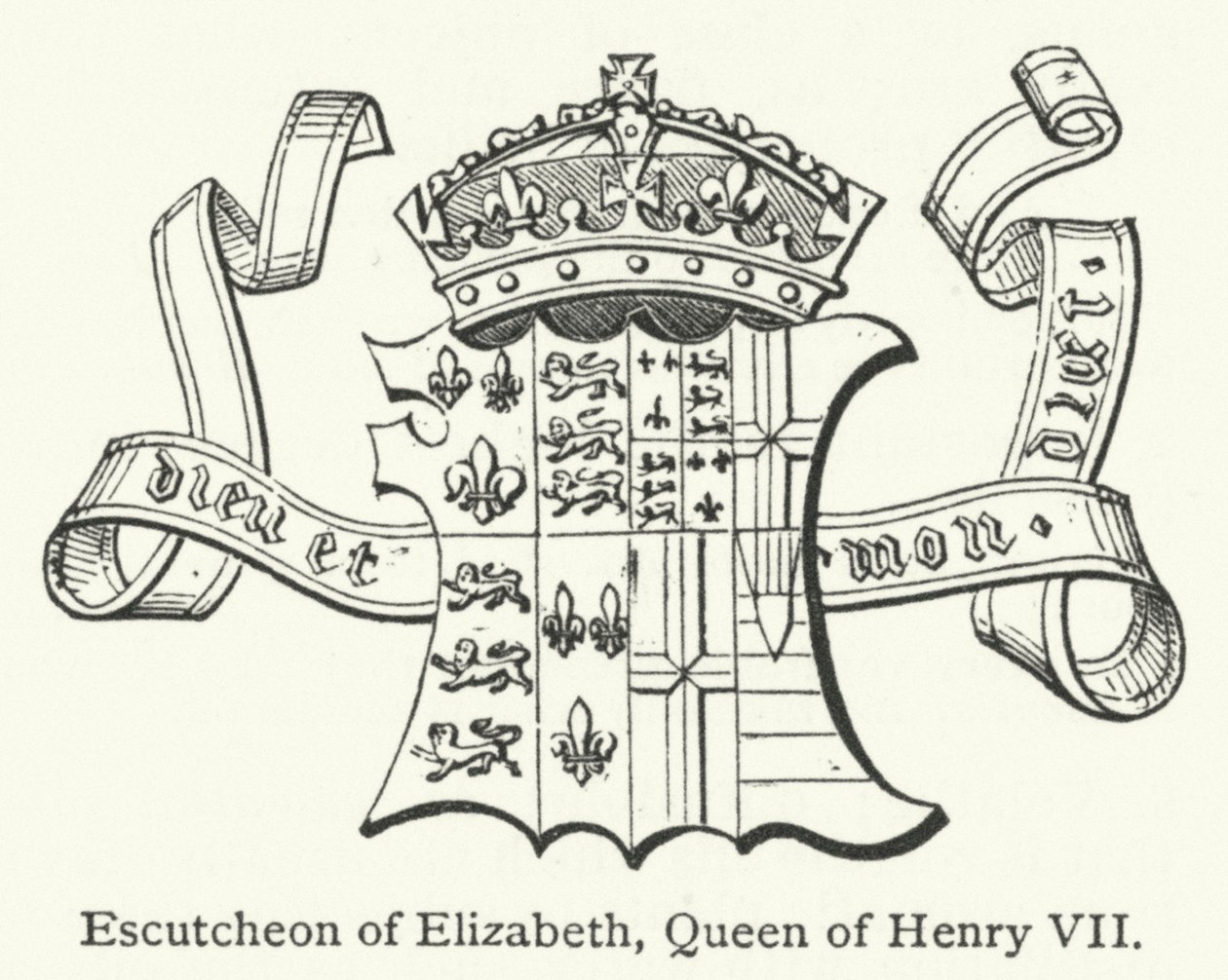 Wapenschild van Elizabeth, koningin van Hendrik VII (gravure) door English School