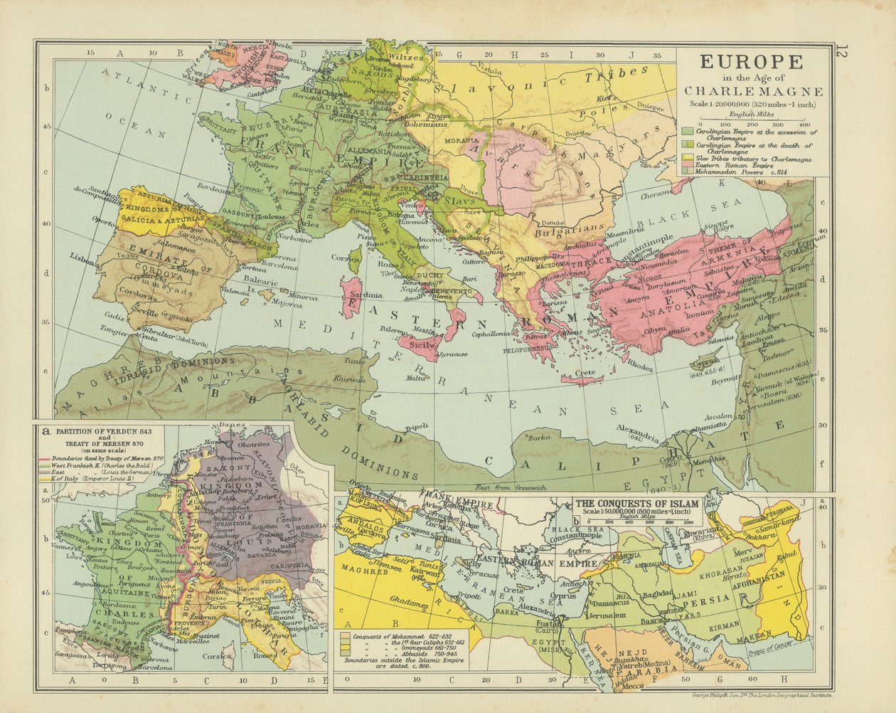 Europa in de tijd van Karel de Grote (kleurenlitho) door English School