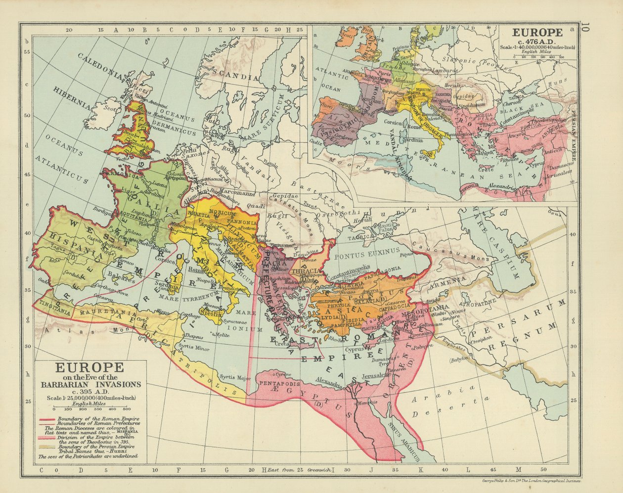 Europa aan de vooravond van de invasies van de barbaren c 305 n.Chr. (kleurenlitho) door English School