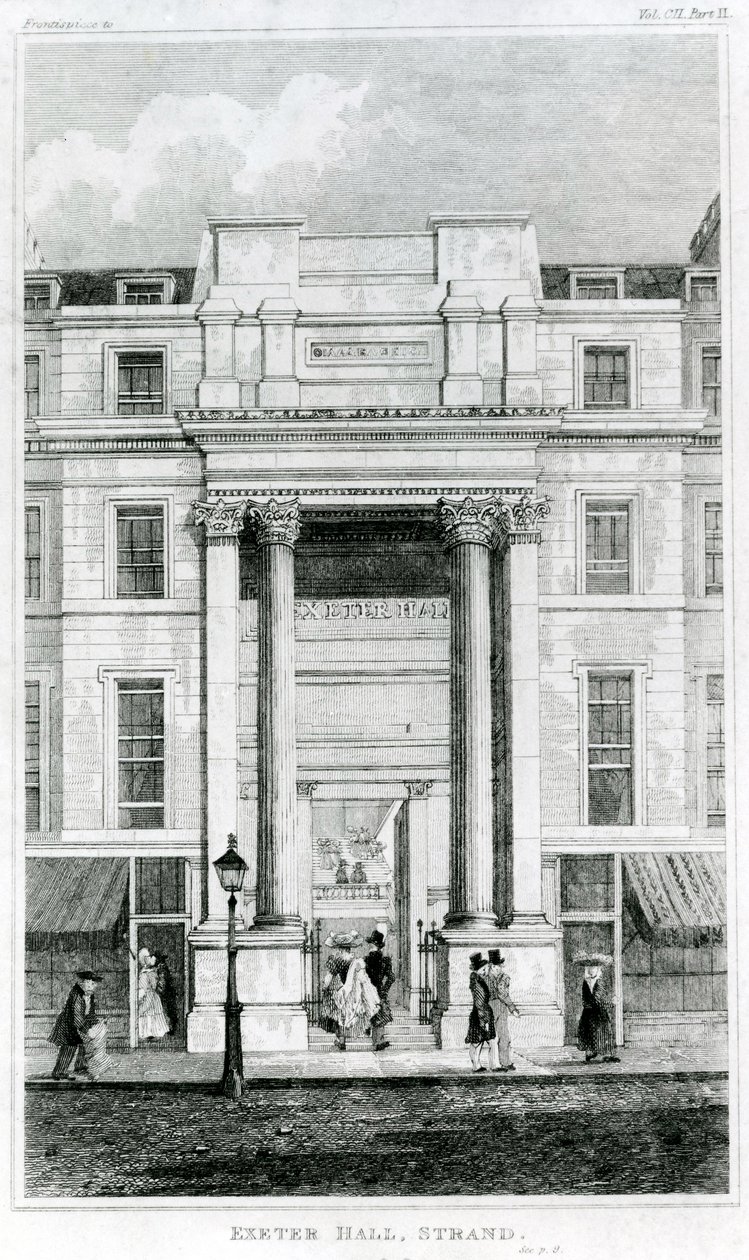 Exeter Hall, Strand, Londen uit Gentlemans Magazine door English School