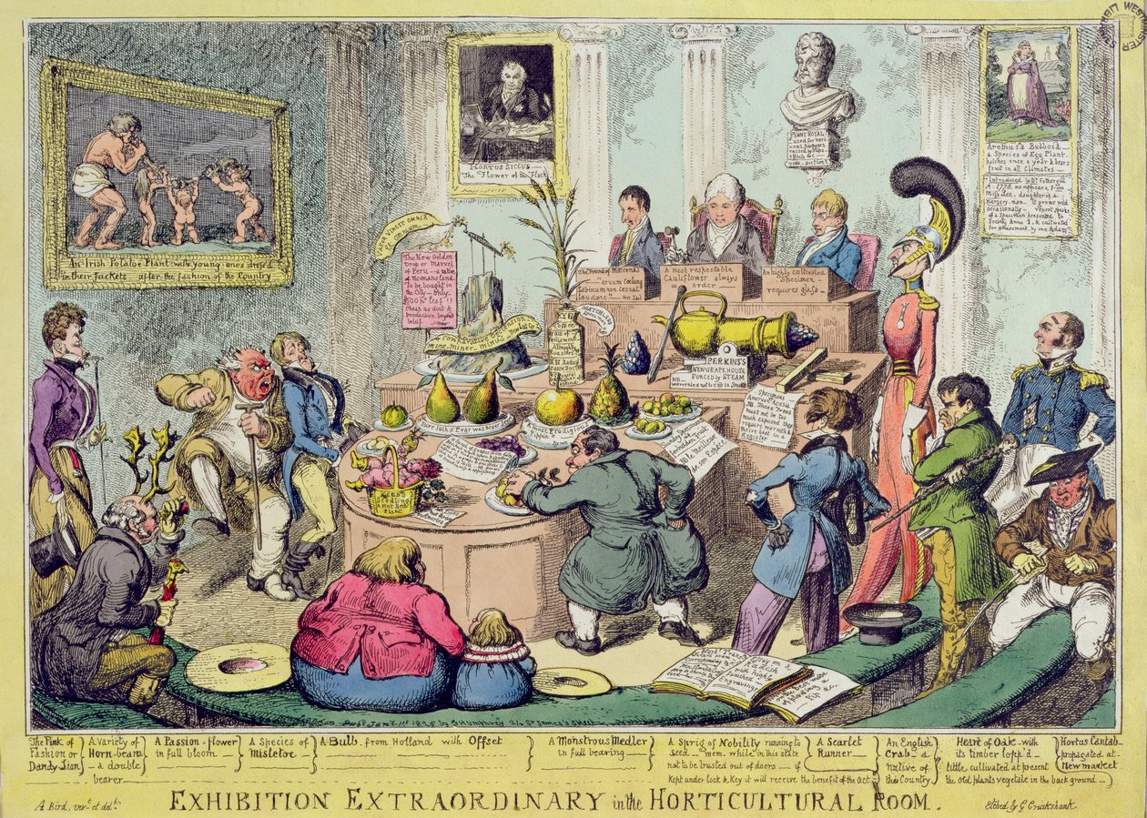 Buitengewone Tentoonstelling in de Tuinbouwkamer, geëtst door George Cruikshank, uitgegeven door G. Humphrey, 1826 door English School