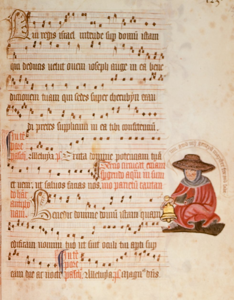 Muziekblad met een tekening van een melaatse, c.1400 door English School