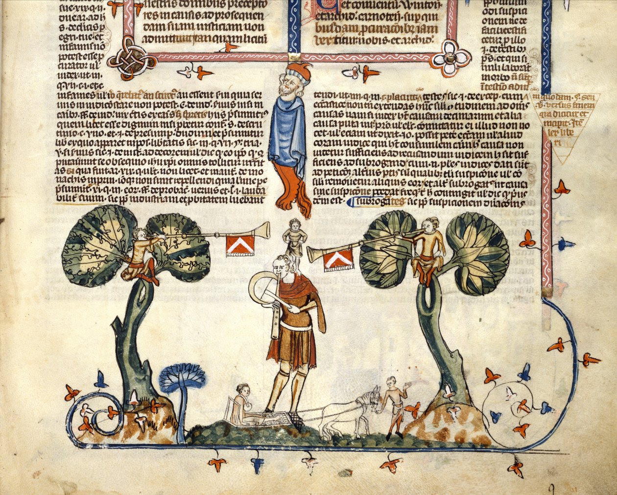 Man die een fluit en trommel speelt, uit de Smithfield Decretals, c.1340 door English School
