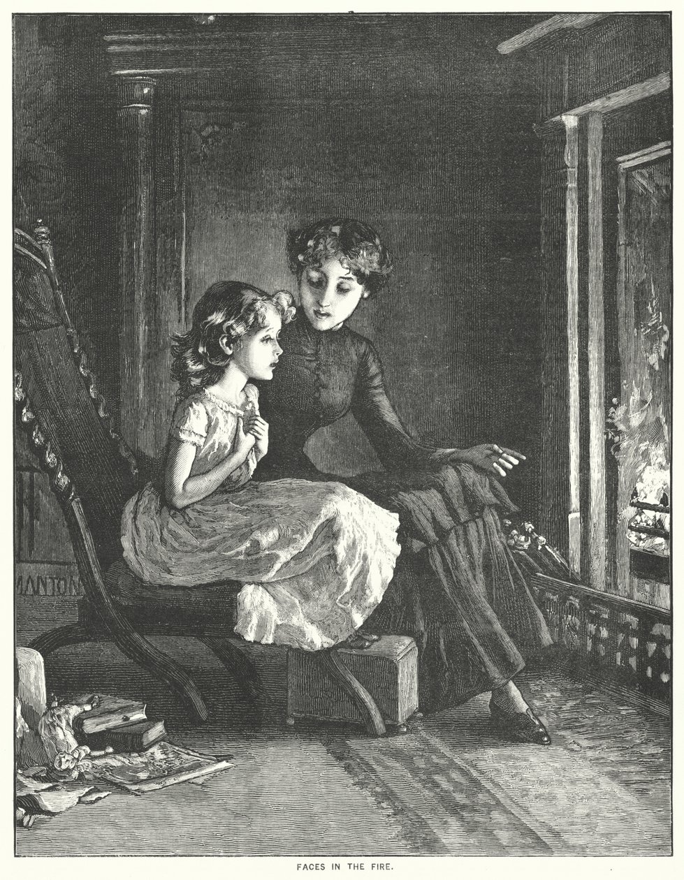 Gezichten in het vuur (gravure) door English School