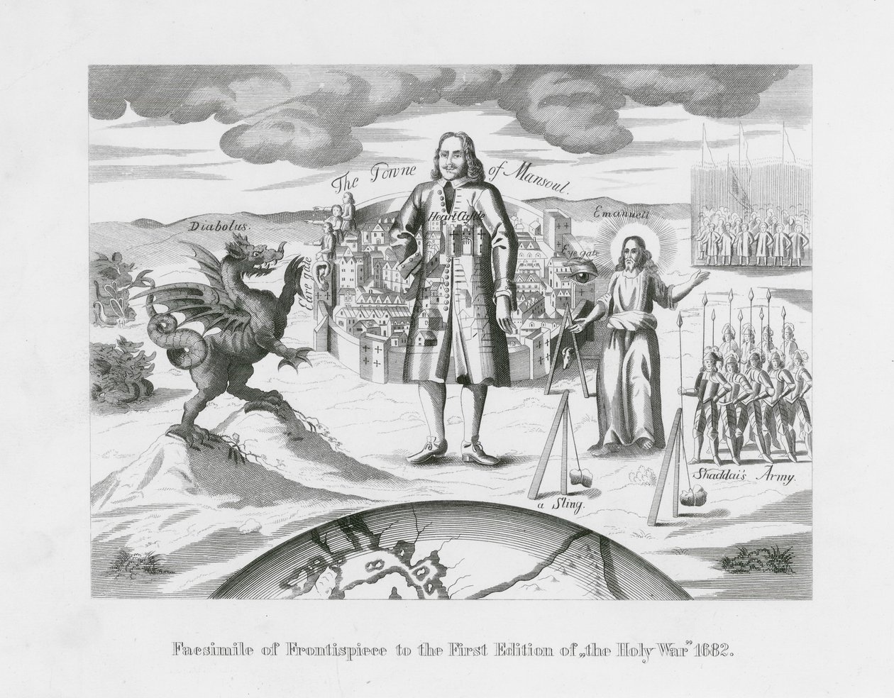 Facsimile van frontispice bij de eerste editie van de Heilige Oorlog door English School