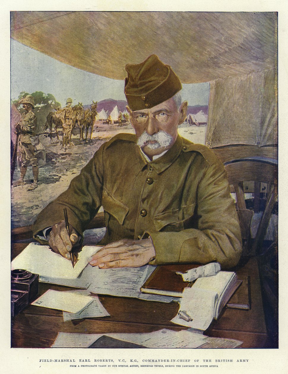 Veldmaarschalk Earl Roberts, VC, KG, opperbevelhebber van het Britse leger (kleurenlitho) door English School