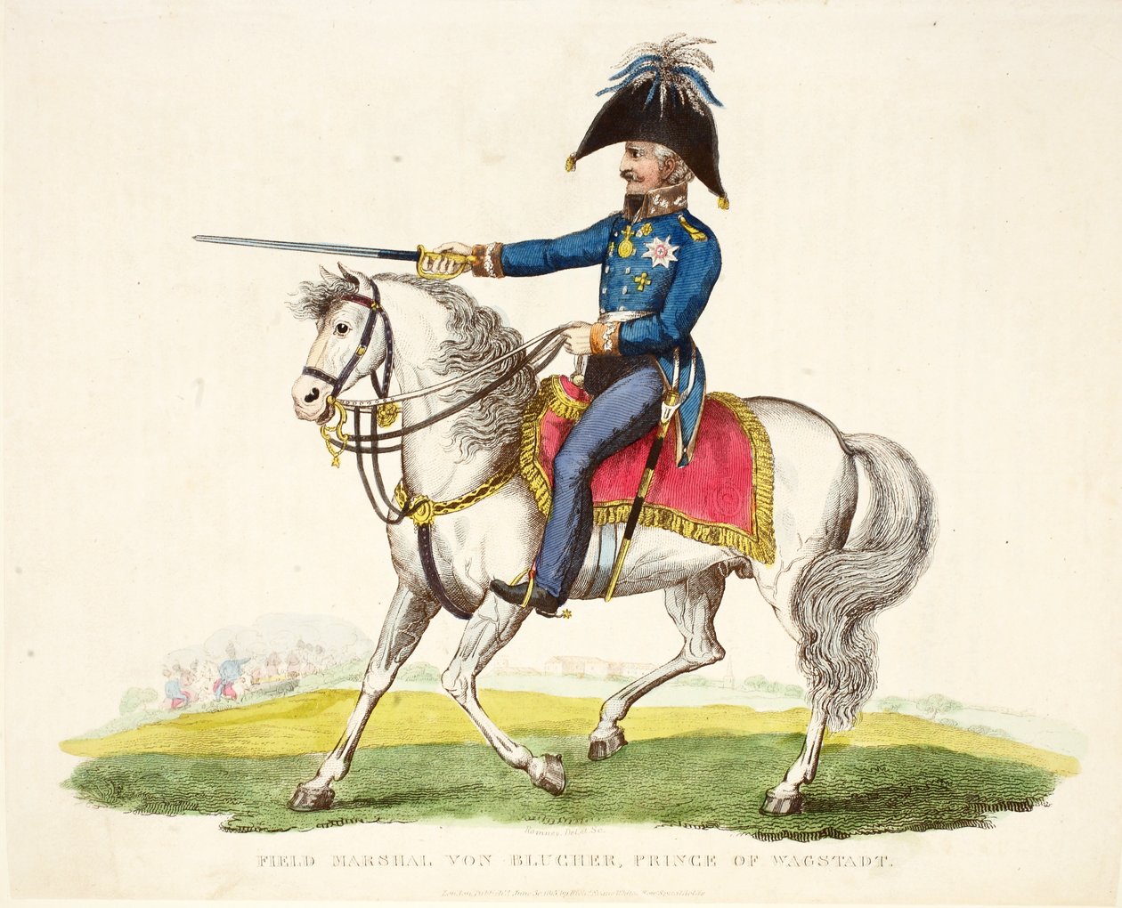 Veldmaarschalk von Blucher, Prins van Wagstadt, uitgegeven door Richard Evans, gegraveerd door Romney, illustratie uit Een Historisch Verslag van de Slag bij Waterloo door William Mudford, 1816 door English School