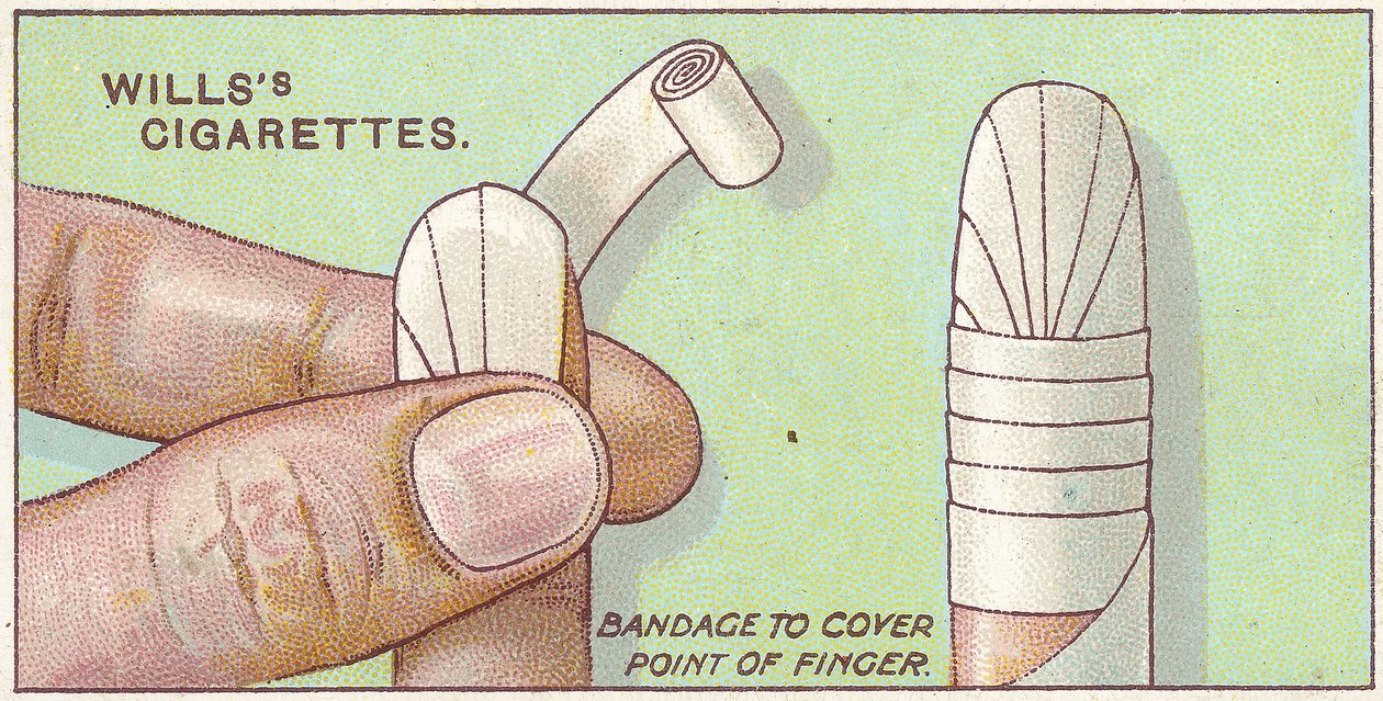 Vingerverband, nr.50 uit de Eerste Hulp-serie van Willss Cigarettes kaarten door English School